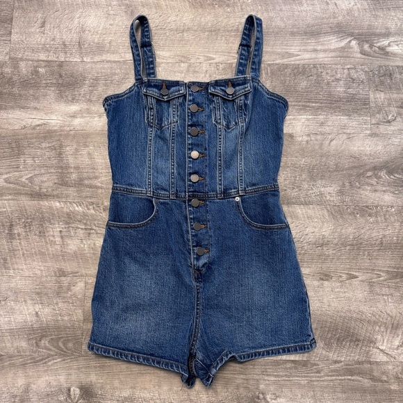 Volcom Pants - Volcom Denim Button Up Romper Dark Wash Shorts Womens Sz. S(4/6)